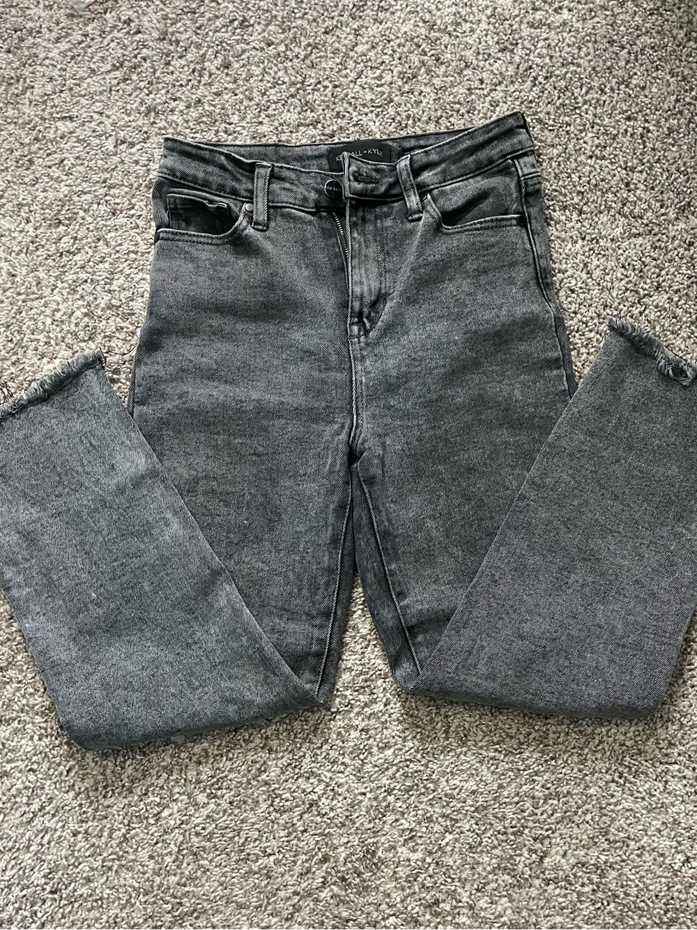 Kendall + Kylie Black Gray Slim Jeans Raw Frayed Hem Stretch Denim Size 5/27